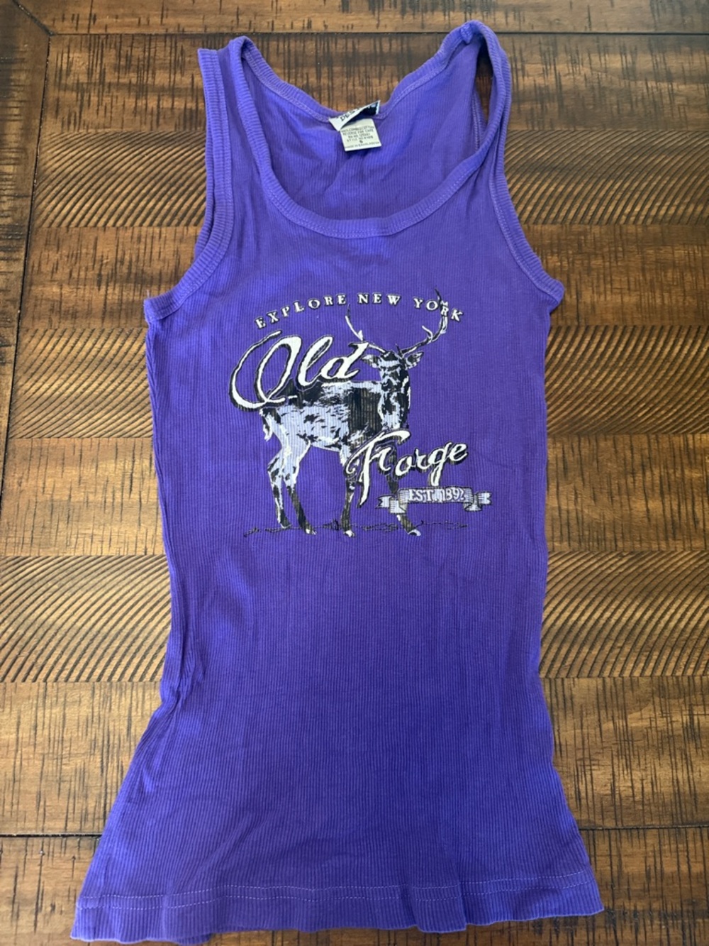 Purple Graphic Ribbed Tank Top with Deer Print